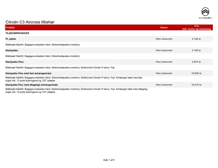 Citroën katalog | tilbehoersprislister C3 aircross | 2026-01-01T00:00:00.000Z - 2026-12-31T00:00:00.000Z