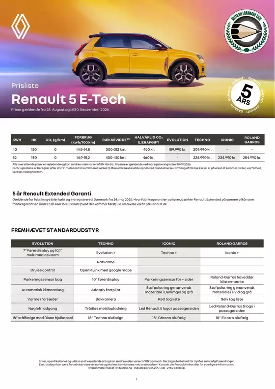 Renault katalog i Skive | prisliste-renault-5-e-tech-electric | 2026-08-28T00:00:00.000Z - 2026-09-30T00:00:00.000Z