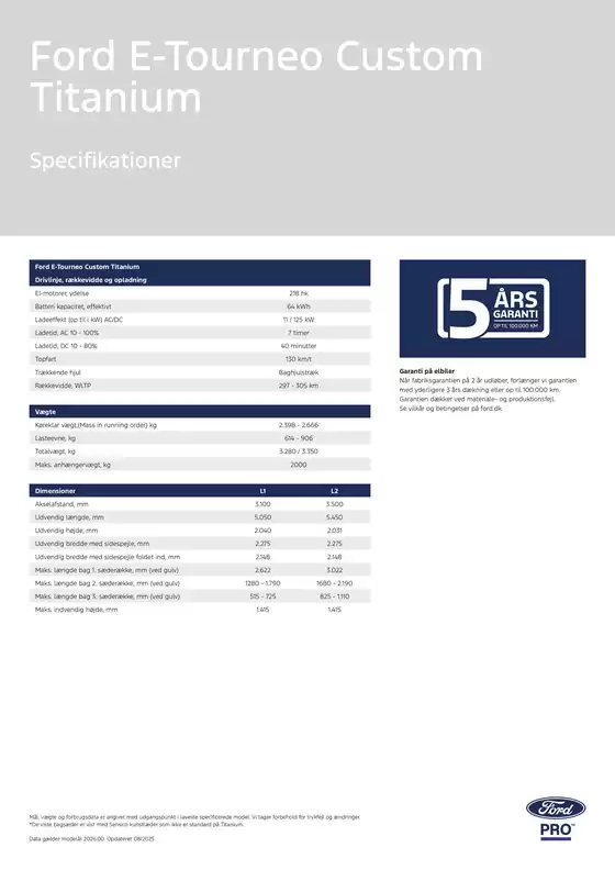 E-Tourneo Custom Specifikationer