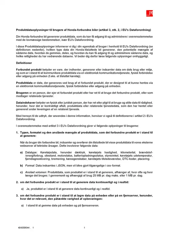 Honda katalog i Hobro | Honda DENMARK Connected Car Information Sheet .pdf | 2025-09-16T00:00:00.000Z - 2026-09-16T00:00:00.000Z