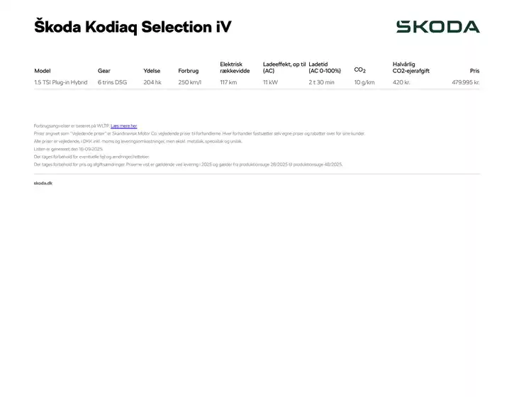 Kodiaq Selection iV Priser, lakfarver og standardudstyr