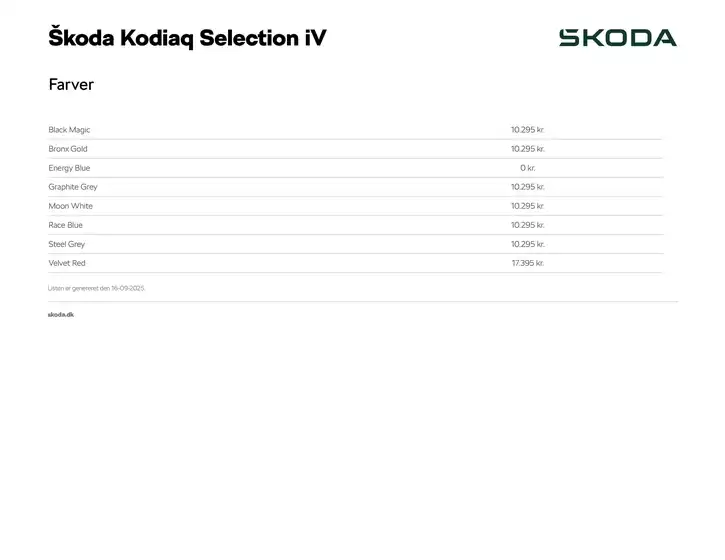 Kodiaq Selection iV Priser, lakfarver og standardudstyr