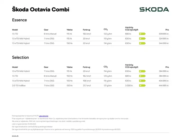ŠKODA katalog i Odense | Octavia Combi Priser, lakfarver og standardudstyr | 2025-09-16T00:00:00.000Z - 2025-09-30T00:00:00.000Z