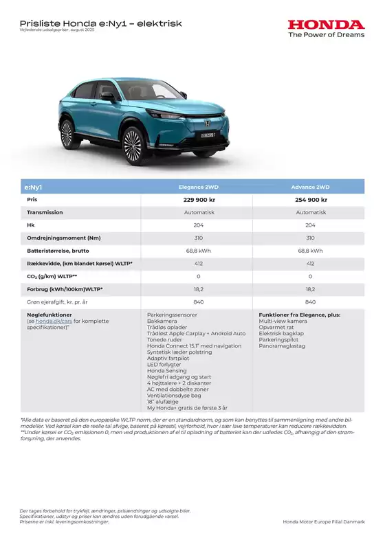 Honda e:Ny1 prisliste
