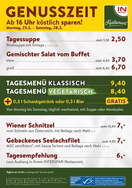 Interspar Restaurant Katalog in Klagenfurt am Wörthersee | Happy hour kw13 | 2026-03-23T00:00:00.000Z - 2026-03-28T00:00:00.000Z