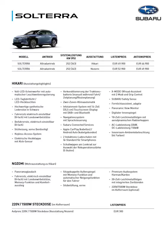 Subaru Katalog in Innsbruck | SUB Preisblatt SOL 2026 03 Aktionspreis Listenpreis MJ2026 Ansicht | 2026-03-31T00:00:00.000Z - 2026-04-14T00:00:00.000Z
