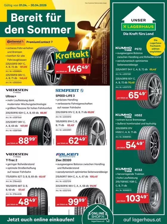 Lagerhaus Katalog in Wien | Pkw sommerreifen folder | 2026-04-01T00:00:00.000Z - 2026-04-30T00:00:00.000Z
