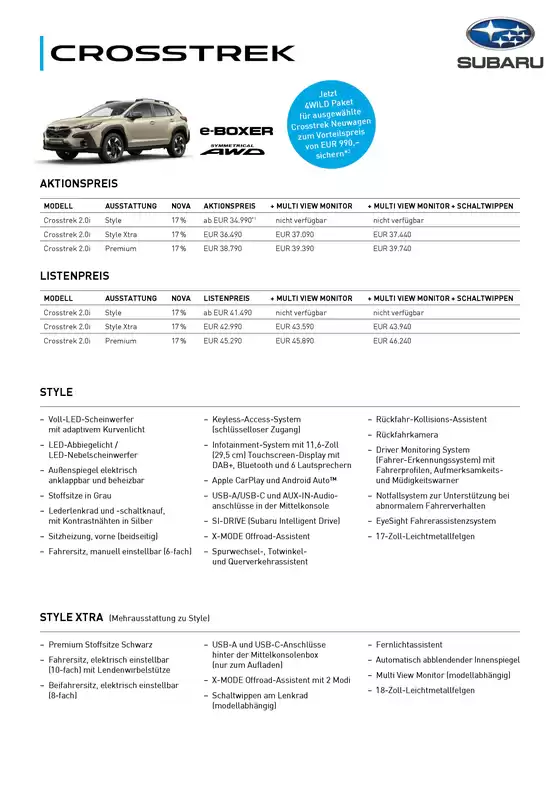 Subaru Katalog | SUB CRT Preisblatt 2026 04 A4 Aktionspreis Listenpreis 3MJ v3 Ansicht | 2026-04-08T00:00:00.000Z - 2026-04-22T00:00:00.000Z
