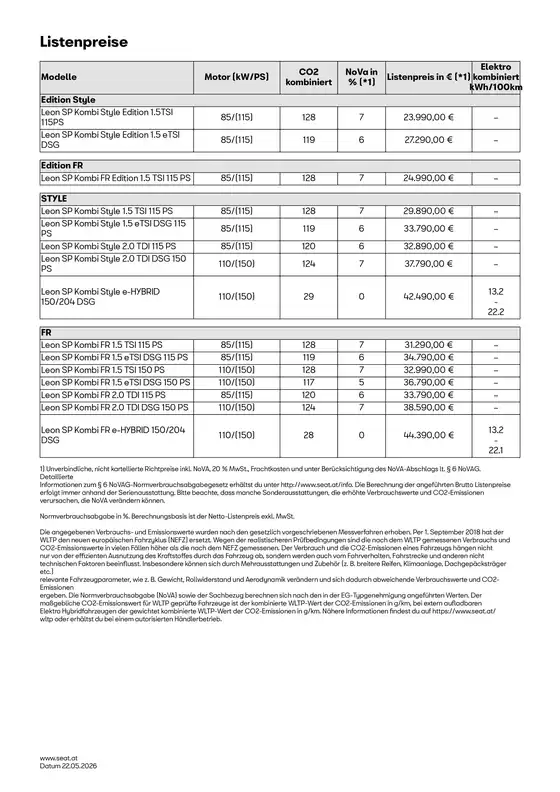 Seat Katalog in Innsbruck | Seat Leon sp kombi dupl | 2026-05-22T00:00:00.000Z - 2026-05-22T00:00:00.000Z