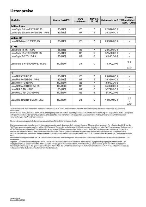 Seat Katalog in Innsbruck | Seat Leon 5 turer dupl | 2026-05-22T00:00:00.000Z - 2026-05-22T00:00:00.000Z