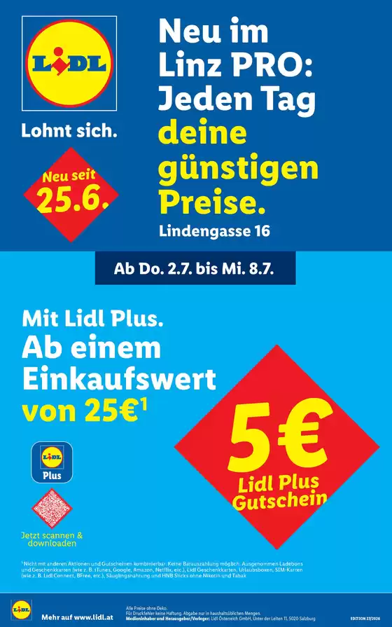 Lidl Flugblatt in Wiener Neustadt | Jeden Tag deine günstigen Preise | 2026-07-02T00:00:00.000Z - 2026-07-08T00:00:00.000Z