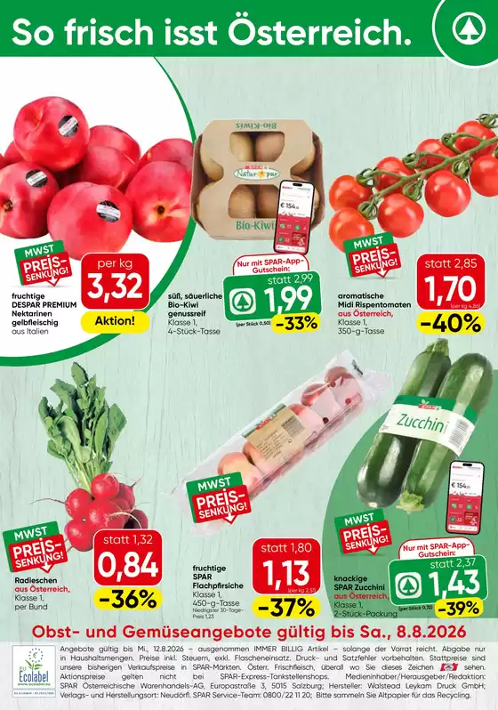 Spar Flugblatt in  | Obst Gemuse KW 32 | 2026-08-03T00:00:00.000Z - 2026-08-08T00:00:00.000Z
