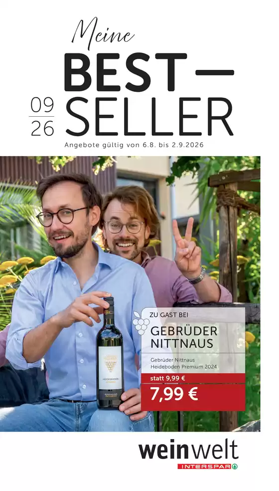 Interspar Flugblatt in Mistelbach | weinwelt-Bestseller 09-2026 | 2026-08-06T00:00:00.000Z - 2026-09-02T00:00:00.000Z