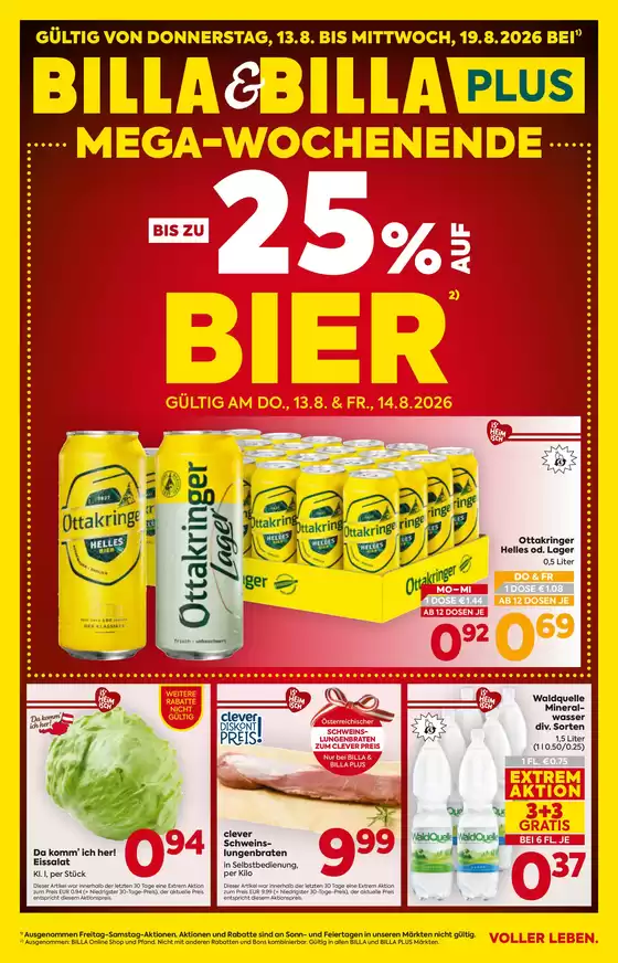 Billa Flugblatt in Oberpullendorf | BILLA FB KW33 2026 Wien | 2026-08-13T00:00:00.000Z - 2026-08-19T00:00:00.000Z