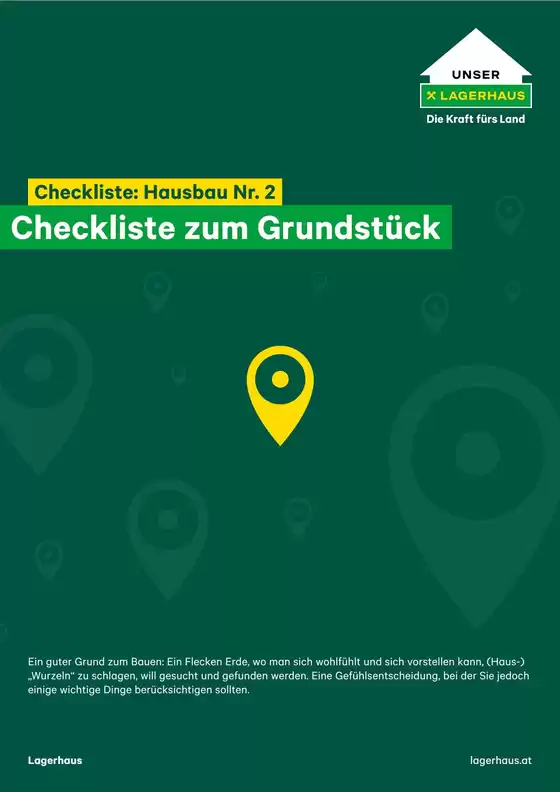 Lagerhaus Flugblatt in Nikolsdorf | Folder checkliste 2 hausbau grundstuck | 2026-08-13T00:00:00.000Z - 2026-08-27T00:00:00.000Z