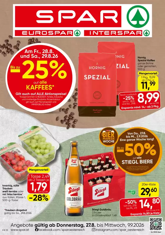 Spar Katalog in Bad St. Leonhard im Lavanttal | Flugblatt KW 35 | 2026-08-27T00:00:00.000Z - 2026-09-09T00:00:00.000Z
