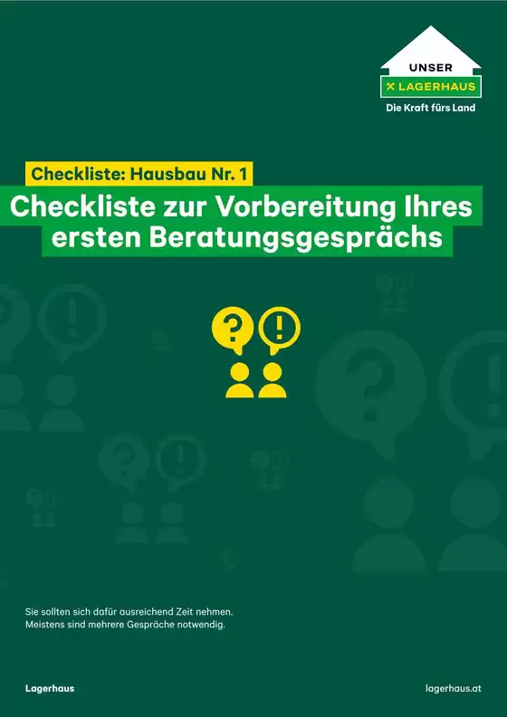 Lagerhaus Flugblatt | Folder checkliste 1 hausbau erstgesprach | 2026-09-03T00:00:00.000Z - 2026-09-17T00:00:00.000Z