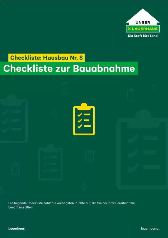 Lagerhaus Katalog in Grabern | Folder checkliste 8 hausbau bauabnahme | 2026-09-03T00:00:00.000Z - 2026-09-17T00:00:00.000Z