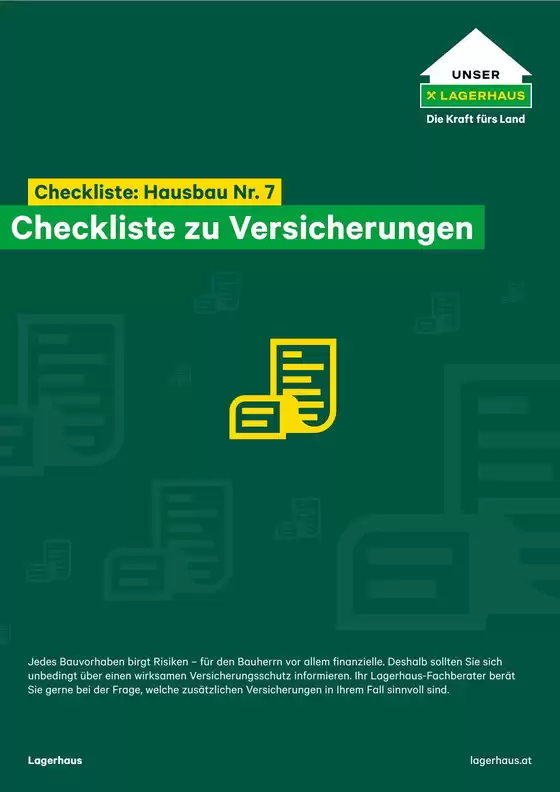 Lagerhaus Katalog in Grabern | Folder checkliste 7 hausbau versicherungen | 2026-09-03T00:00:00.000Z - 2026-09-17T00:00:00.000Z