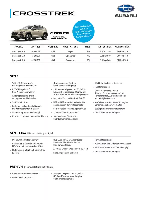 Subaru Katalog | SUB CTK Preisblatt 2026 09 A4 Aktionspreis Listenpreis Ansicht | 2026-09-08T00:00:00.000Z - 2026-09-22T00:00:00.000Z