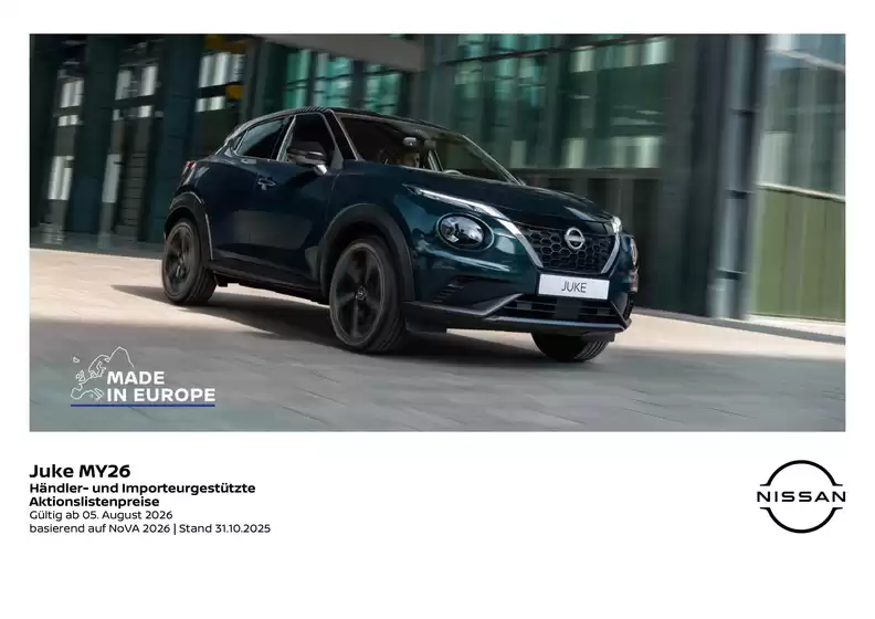 Nissan Flugblatt in Unterweißenbach | Juke preisliste | 2026-09-15T00:00:00.000Z - 2026-09-29T00:00:00.000Z