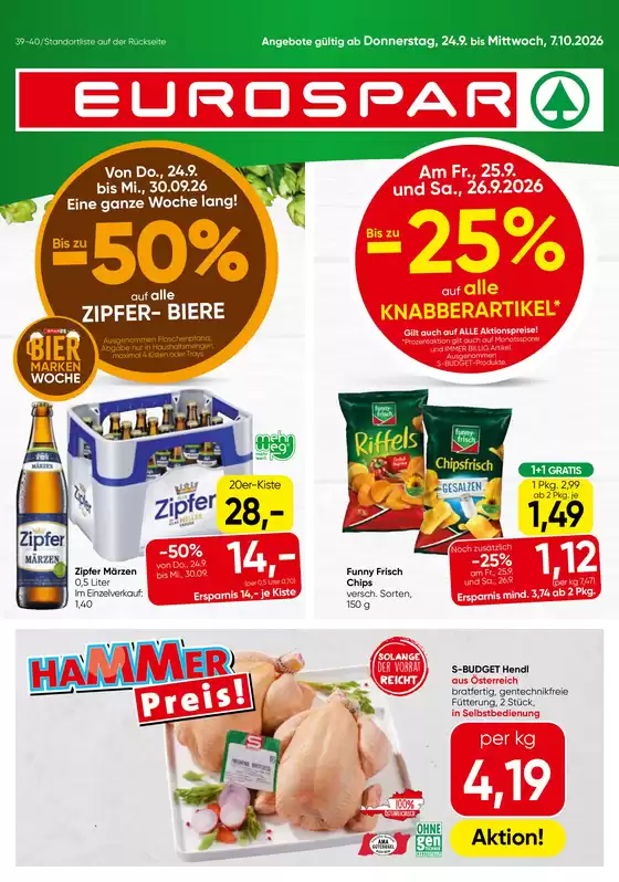 Eurospar Katalog in Abtenau | Flugblatt KW 39 | 2026-09-24T00:00:00.000Z - 2026-10-07T00:00:00.000Z