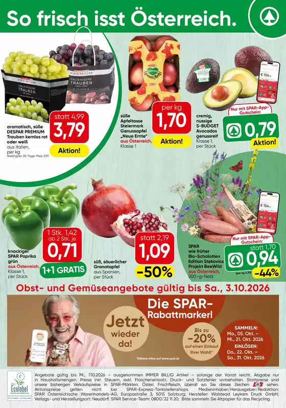 Spar Flugblatt in Sankt Marein im Mürztal | Obst Gemuse KW 40 | 2026-09-28T00:00:00.000Z - 2026-10-03T00:00:00.000Z