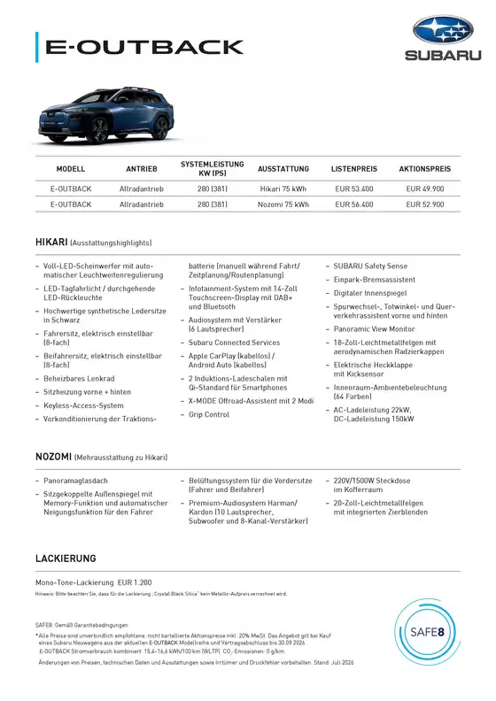 Subaru Katalog | SUB Preisblatt E OUTBACK Q3 Aktionspreis Listenpreis MJ2026 | 2026-09-29T00:00:00.000Z - 2026-09-30T00:00:00.000Z