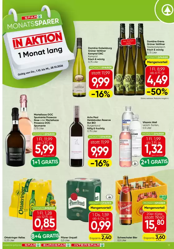 Spar Flugblatt in Mauerbach | Monatssparer KW 40 | 2026-10-01T00:00:00.000Z - 2026-10-28T00:00:00.000Z