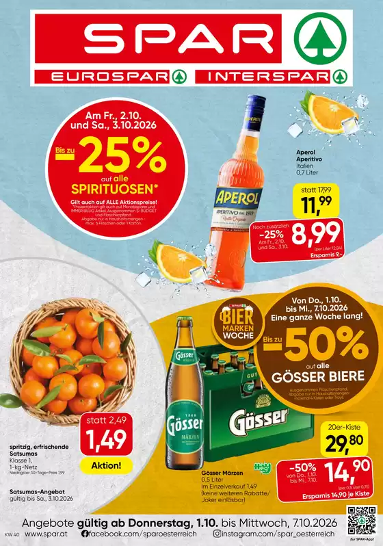 Spar Katalog in Bad Bleiberg | Flugblatt KW 40 | 2026-10-01T00:00:00.000Z - 2026-10-07T00:00:00.000Z