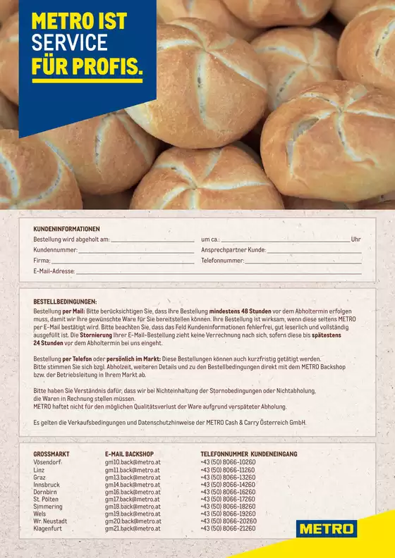 Metro Katalog in Sankt Gallen | Backshop Bestellschein | 2026-10-14T00:00:00.000Z - 2026-10-28T00:00:00.000Z