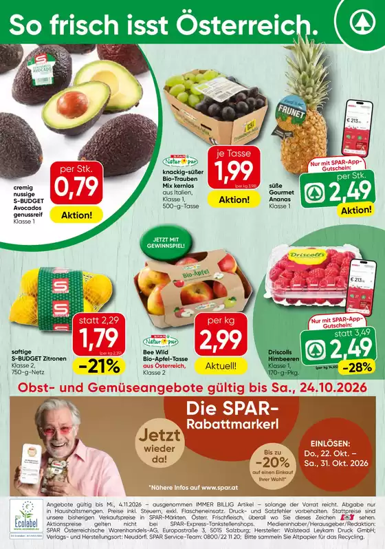 Spar Katalog in Neumarkt im Mühlkreis | Obst Gemuse KW 43 | 2026-10-19T00:00:00.000Z - 2026-10-24T00:00:00.000Z