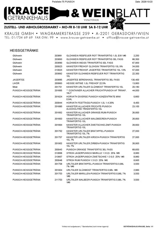 Krause Getränke Katalog in Hochneukirchen-Gschaidt | Preisliste 75 punsch 388 | 2026-10-24T00:00:00.000Z - 2026-11-07T00:00:00.000Z