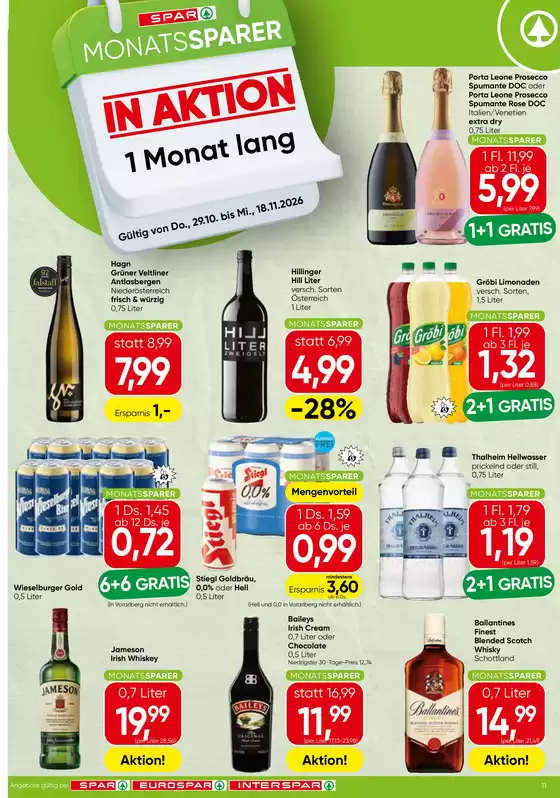 Spar Flugblatt in Lienz | Monatssparer KW 44 | 2026-10-29T00:00:00.000Z - 2026-11-18T00:00:00.000Z