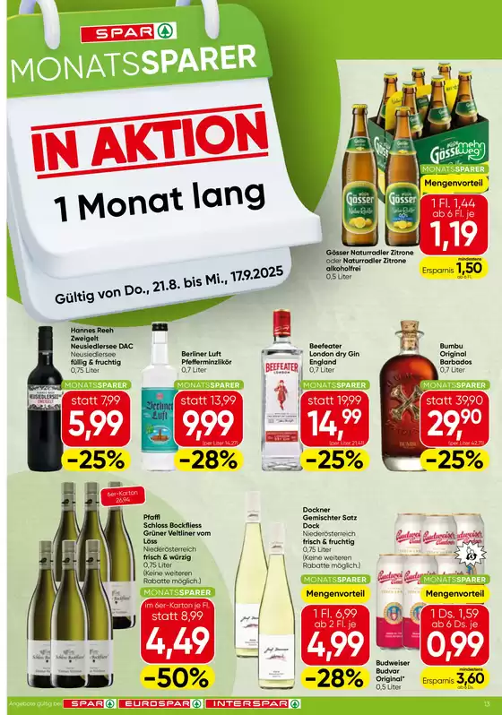 Spar Katalog | Top-Deals und Rabatte | 2025-08-21T00:00:00.000Z - 2025-09-17T00:00:00.000Z