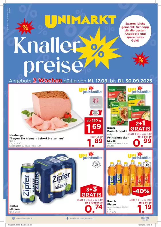 Unimarkt Katalog in Bischofshofen | Tolles Angebot für alle Kunden | 2025-09-17T00:00:00.000Z - 2025-09-23T00:00:00.000Z