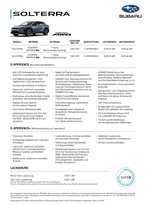 Subaru Katalog | SUB Preisblatt SOL 2025 07 online | 2025-09-18T00:00:00.000Z - 2025-10-02T00:00:00.000Z