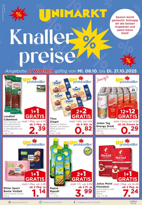 Unimarkt Katalog in Salzburg | Exklusive Deals und Schnäppchen | 2025-10-08T00:00:00.000Z - 2025-10-14T00:00:00.000Z