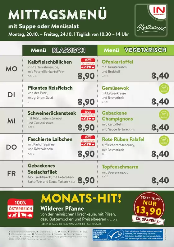 Interspar Restaurant Katalog in Linz | menuplan kw43 | 2025-10-11T00:00:00.000Z - 2025-10-25T00:00:00.000Z
