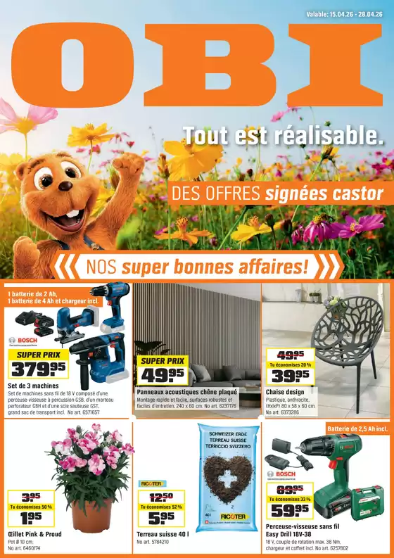 OBI Katalog in Villars-sur-Glâne | TOUT EST RÉALISABLE. DES OFFRES SIGNÉES CASTOR. | 2026-04-14T00:00:00.000Z - 2026-04-28T00:00:00.000Z