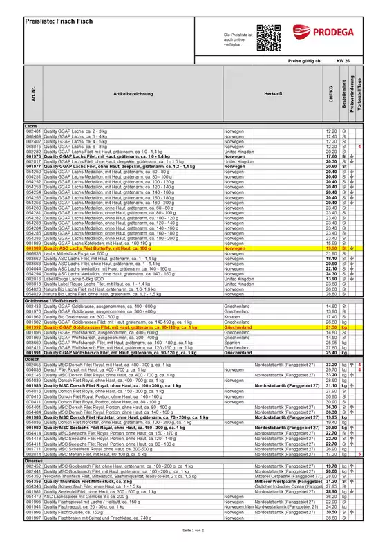 Prodega Katalog in Stäfa | Kw26 agh frischfischbestellliste d | 2026-06-19T00:00:00.000Z - 2026-07-03T00:00:00.000Z