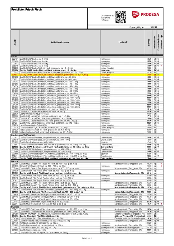 Prodega Katalog in Mendrisio | Kw27 agh frischfischbestellliste d | 2026-06-26T00:00:00.000Z - 2026-07-10T00:00:00.000Z