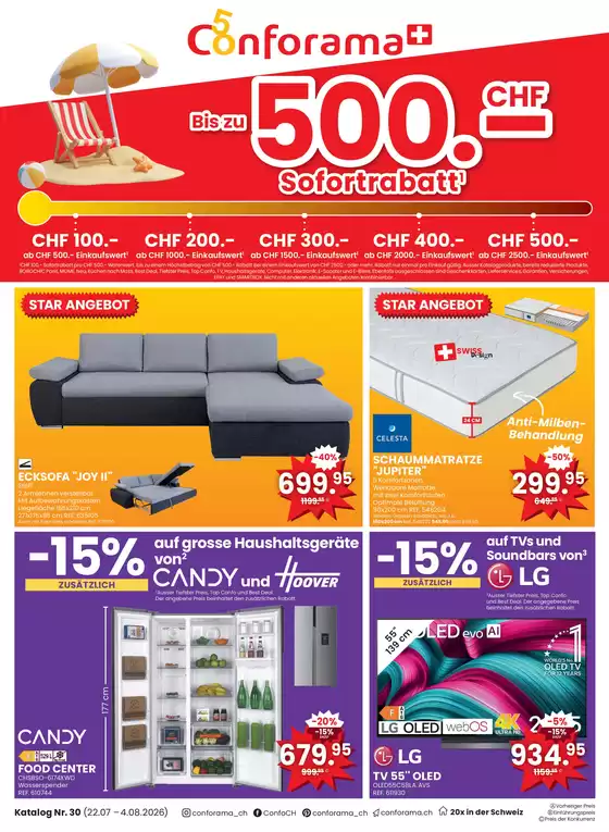 Conforama Katalog | Groossi Uswahl a Ängbot | 2026-07-22T00:00:00.000Z - 2026-08-04T00:00:00.000Z