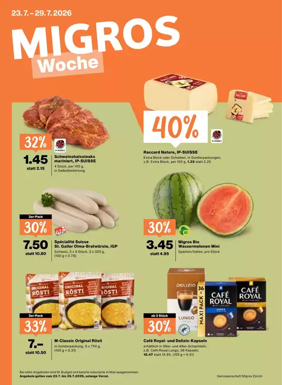 Migros Katalog in Spreitenbach | Migros reklamblad - DE | 2026-07-23T00:00:00.000Z - 2026-07-29T00:00:00.000Z