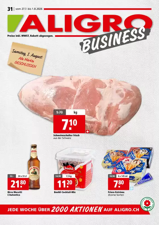 Aligro Katalog in Bern | Aktuälli Deals und Ängbot | 2026-07-27T00:00:00.000Z - 2026-08-01T00:00:00.000Z