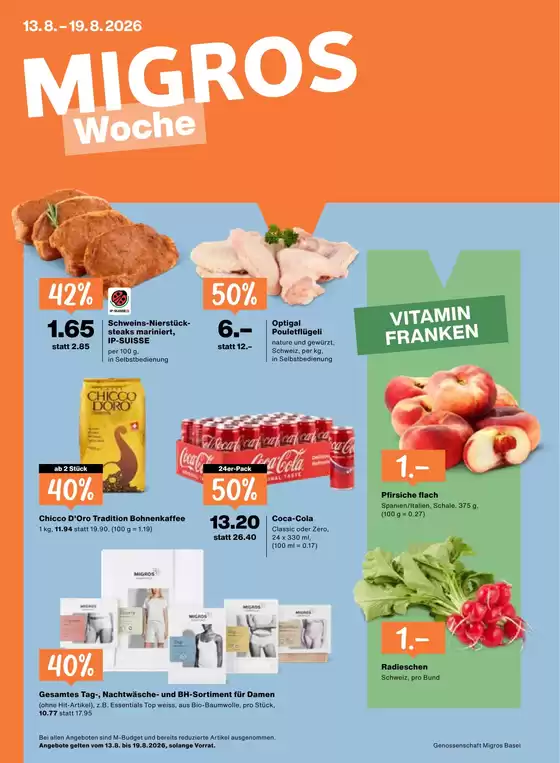 Migros Katalog in Liestal | Migros reklamblad - DE | 2026-08-13T00:00:00.000Z - 2026-08-19T00:00:00.000Z