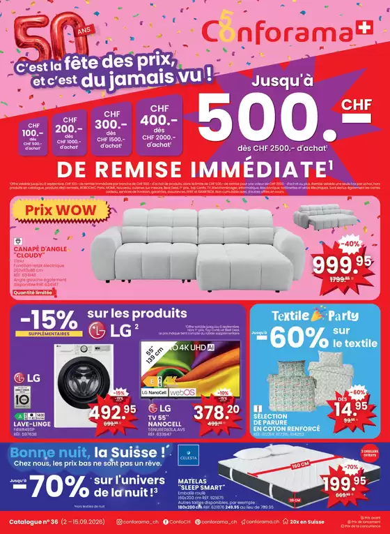 Conforama Katalog in Pieterlen | Exklusivi Deals und Schnäppchen | 2026-09-02T00:00:00.000Z - 2026-09-15T00:00:00.000Z