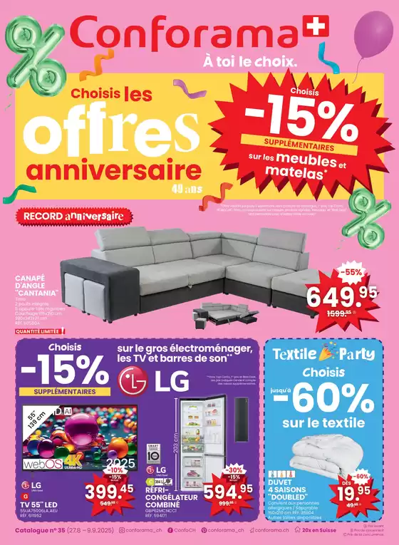 Conforama Katalog in Fribourg | Conforama reklamblad - FR | 2025-08-27T00:00:00.000Z - 2025-09-09T00:00:00.000Z
