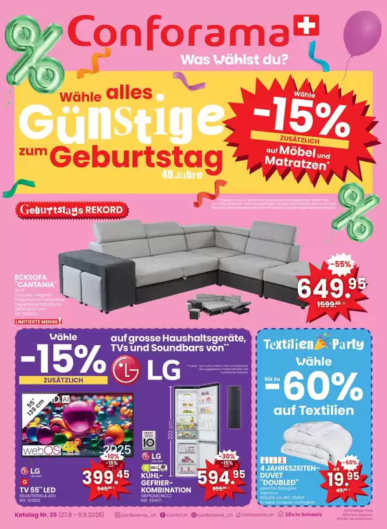 Conforama Katalog in Bern | Conforama reklamblad - DE | 2025-08-27T00:00:00.000Z - 2025-09-09T00:00:00.000Z