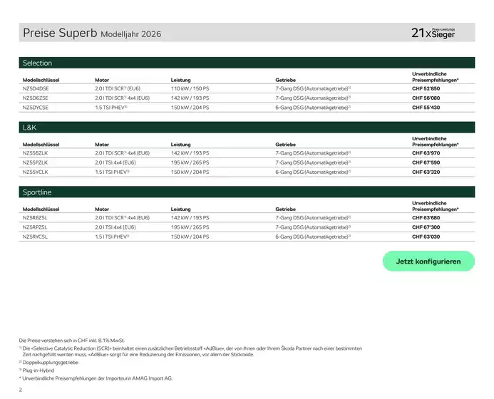 Preisliste Superb